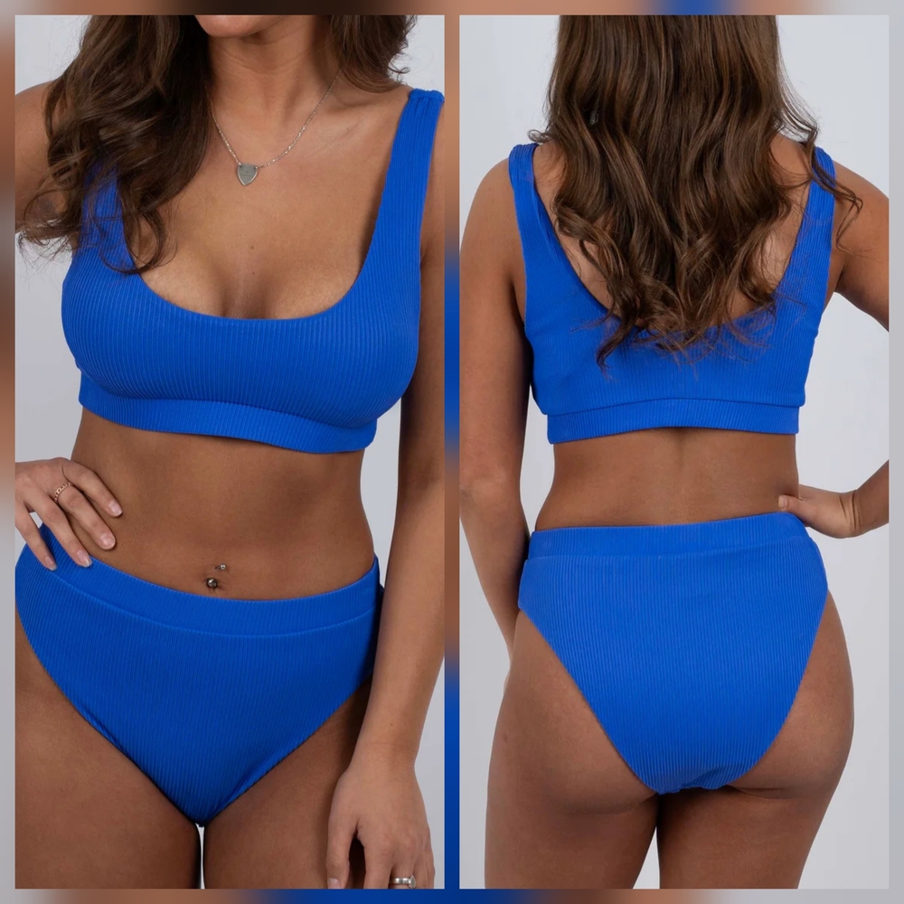 Athletic Blue Bikini Set with Sporty Top